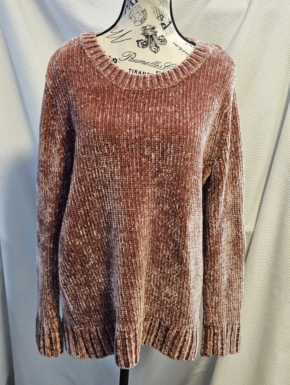 Orvis Womens Chenille Knit Sweater Medium Dusty Rose Pink Long Sleeve Ribbed
